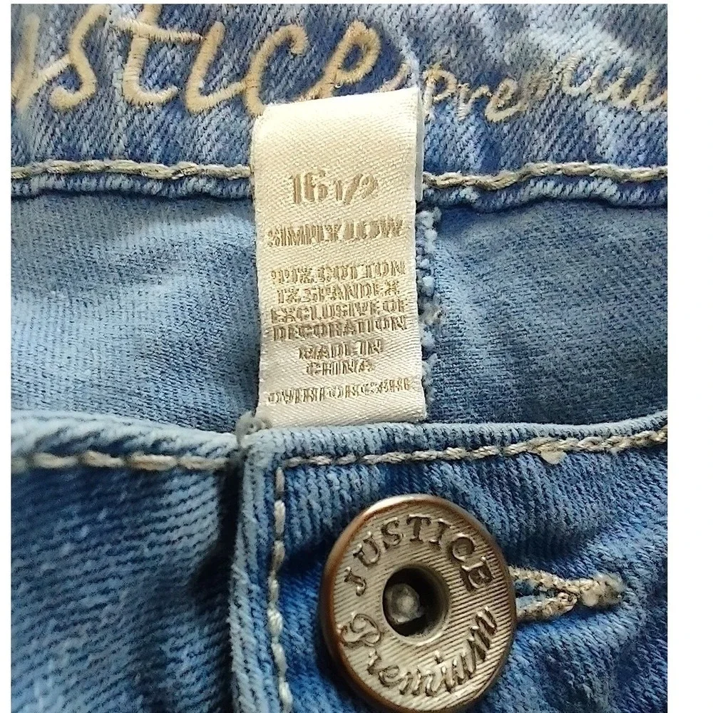 Justice Jeans Juniors 16.5 Simply Low Slim Fit Light Wash Denim Heart Blue Y2K